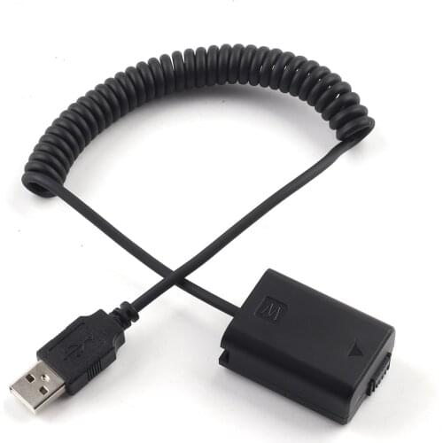 Dummy Battery Coupler Adapter replace NP-FW50 FW50 to USB Coiled Spring Cable for Sony A7 A7R A7S II A6600 A6500 A6400 PowerBank