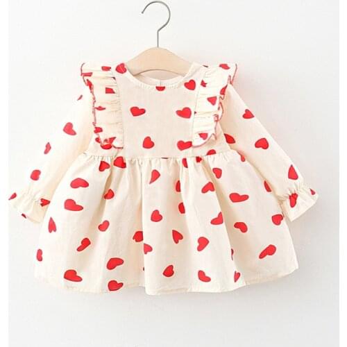 Toddler Girl Long Sleeve Ruffle Heart Print Cute Baby Girl Dresses Fall Winter Baby Girl Clothes 2 3 Year Old Drop Shipping