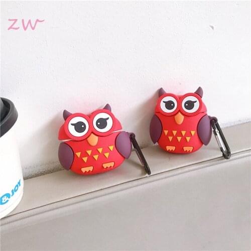 Fashion red owls silicone earphone case for airpods 1 2 wireless bluetooth earphone protective cover box accessories cute cat