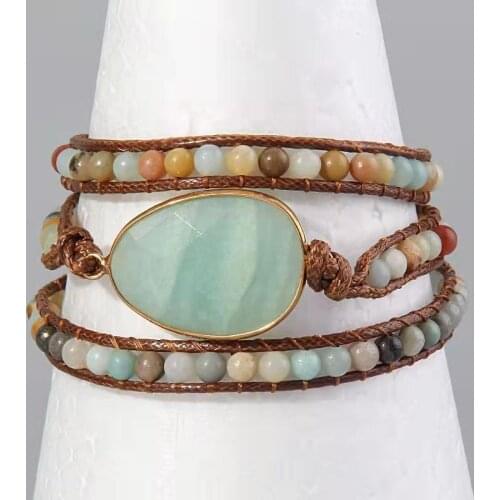 MOODPC Fashion Beaded Bracelet Jewelry Handmade Long Natural Stones and Stone Charm 3 Strands Wrap Bracelets Drop Shipping
