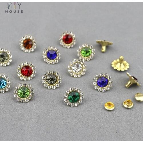 30-100Sets 11mm Flowers Shape Crystal Rhinestone Garment Rivets Diamante Studs DIY Crafts Arts Leather Decor Spikes Drill Nails