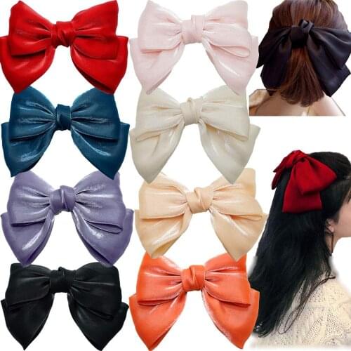 8 Pack Large Huge Hair Bow Clip Silky Lolita Party Oversize Handmade Bows Girl French Barrette Style Hair Clips for Women
