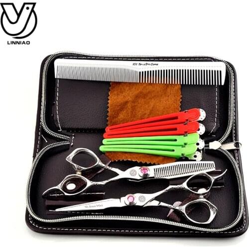 Professional Hairdressing Scissors 6.0 inch Barber Hair Cutting Thinning Scissors Shears Barber use 1 Sets scissor With PU Case