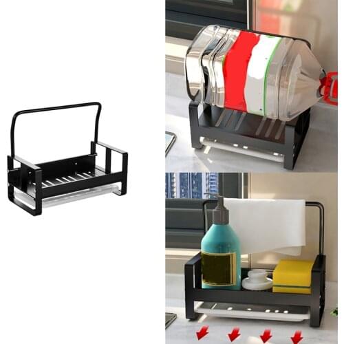 Practical Large Sponge Holder Kitchen Sink Caddy Rack Stand Cleaning Brush Soap Organizer Storage Rack with Drain Tray