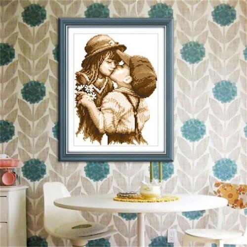 Print Cross Stitch Thread Embroidery New Bedroom Couple Characters Kiss Two Small No Guess Romantic Warm Pendant