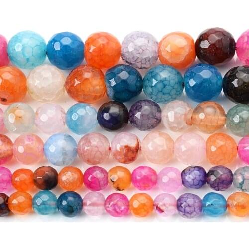 Colorful Crack Agates Natural Stone Faceted Loose Spacer Bead for Jewelry Making DIY Charm Bracelet Accessories 4/6/8/10/12mm