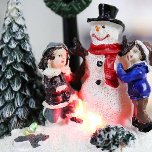 Christmas Resin Housre Ornaments LED Desktop Statues Micro Landscape Decoration 3D Sculptures Office Tabletops Crafts Home Decor