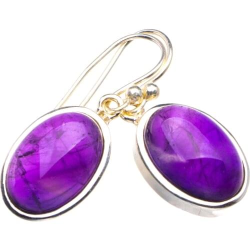 Natural Amethyst Handmade 925 Sterling Silver Earrings 1.25" D3638