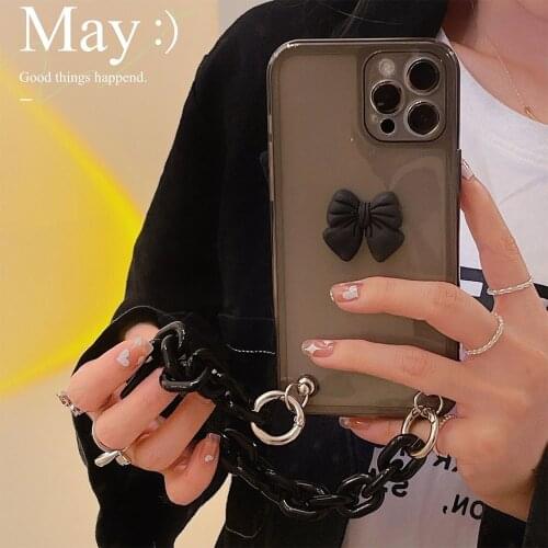 Korean INS Bow-knot chain Bracelet Silicone Clear Phone Case For iPhone 12 Pro XR X XS Max 7 8 Plus 11Pro Max Mini SE 2020 Cover