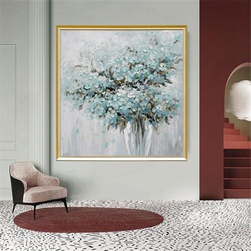 Nordic flowers hand-painted beautiful oil painting abstract knife painting blue petals canvas painting restaurant decorative art