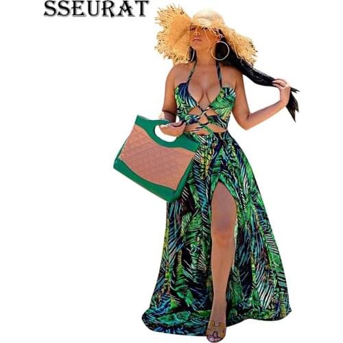 SSEURAT Summer Women Long Maxi Dress V-Neck Print Night Club Party Beach Sexy Elegant Street Bohemian Dresses Vestidos