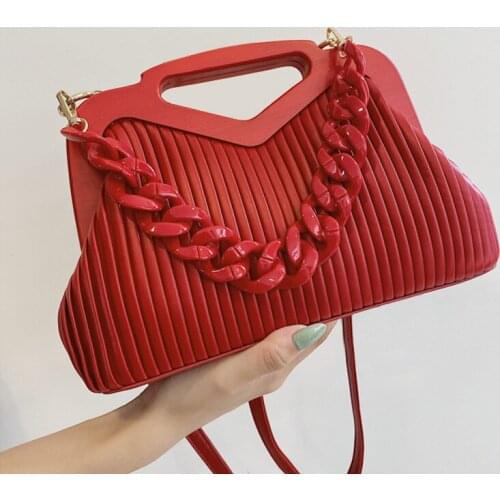PU Leather Women Luxury Designer Handbags 2021 Shopper Bag Fashion Stripe Pleat PVC Chain Inverted Triangle Handle Crossbody Bag