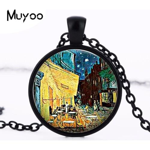 Van Gogh Cafe Terrace Art Pendant Art Glass Cabochon Jewelry Bistro Jewellery Restauranteurs Gift Long Chain Women Necklace HZ1