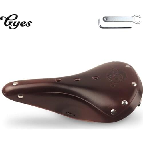 Gyes Classic MTB Bicycle Saddle Retro Vintage Leather Road Bike Mountain Bike Seat Cushion Gye GS17 Black Brown