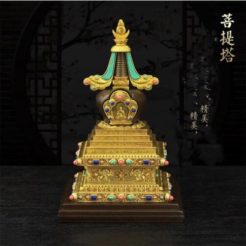 HIGH-GRADE BUDDHISM ITEM TEMPLE FAMILY HOME SAFETY HEALTH WEALTH PROTECTION TIBETAN INDIA SANSKRIT GOLD GEMSTONE BUDDHA PAGODA