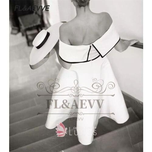 2021 Mordern Short Evening Dress White A Line Off-The-Shoulder Tea Length Back Evening Prom Party Gowns