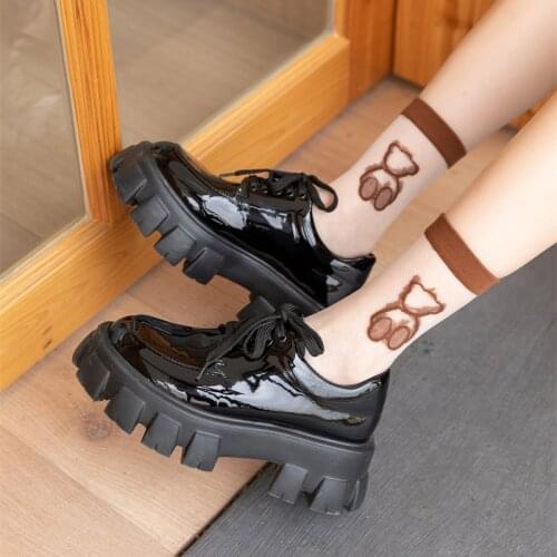 1Pair Japanese Korea Style Socks Womens Casual Creative Transparent Silk Cartoon bear Print Ultrathin Glass Silk Socks