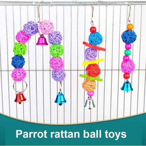 1 Piece Wooden Pet Parrot Colorful Rattan Toys Parrot Chew Toy Hanging Rattan Beads Ropes Garden Ornament Pet Bird Supplies