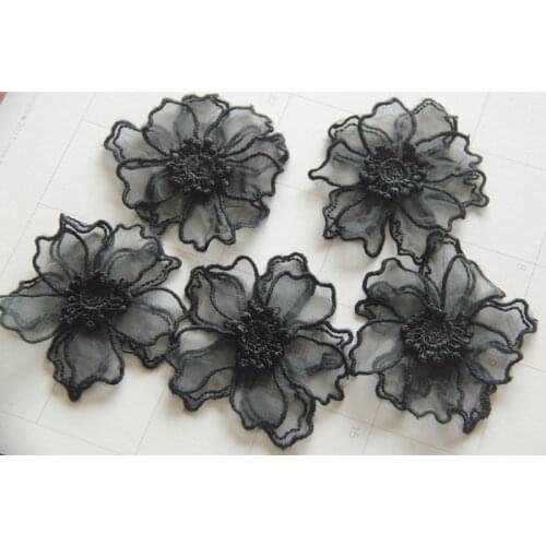 10PC/ Lot black flower patches lace patch 3D handmade floral headwear wedding dress clothes sewing accessories