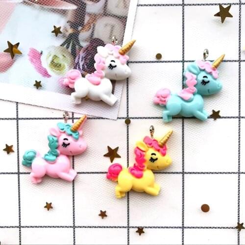 35*28mm 10pcs Kawaii resin Fashion unicorn Charms for DIY decoration neckalce earring key chain Jewelry Making