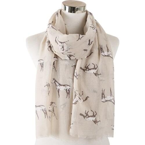 2020 Fashion Animal Horse Print Scarf Viscose Women Ladies Scarves Shawls Wraps Grey White Female Neck Scarf Stole Luxury