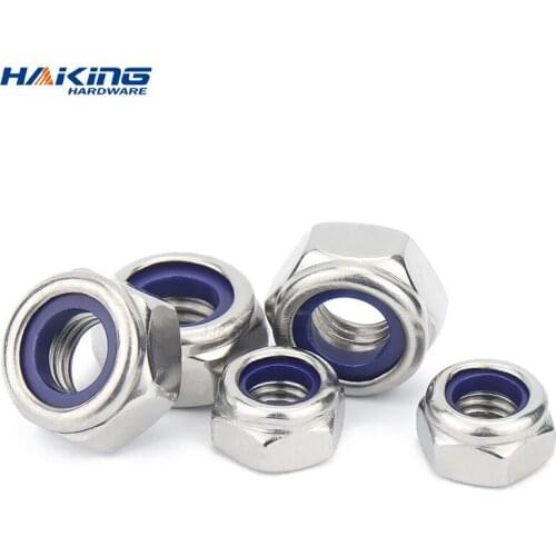 304 Stainless Steel Hex Hexagon Nylon Insert Lock Nut Self locking Nylock Nut Locknut M2 M2.5 M3 M4 M5 M6 M8 M10 M12 M16
