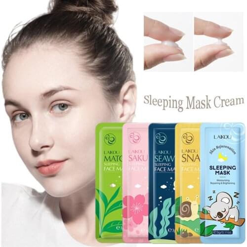 5pcs Sakura Matcha Snail Seaweed Moisturizing Sleeping Mask Cream Portable Face Mask Anti Wrinkle Hydrating Nourishing Skin Care