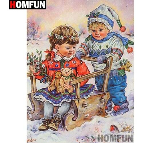 HOMFUN Diamond Painting "Children christmas"Cross Stitch Custom Photo Diamond Embroidery Square Round Drill Home Decor A30174