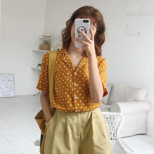 Summer Short Sleeve Retro Blouse Women Polka Dot Print Shirts Slim Short Sleeve Girl Collar Polo Shirt Fashion Blouses