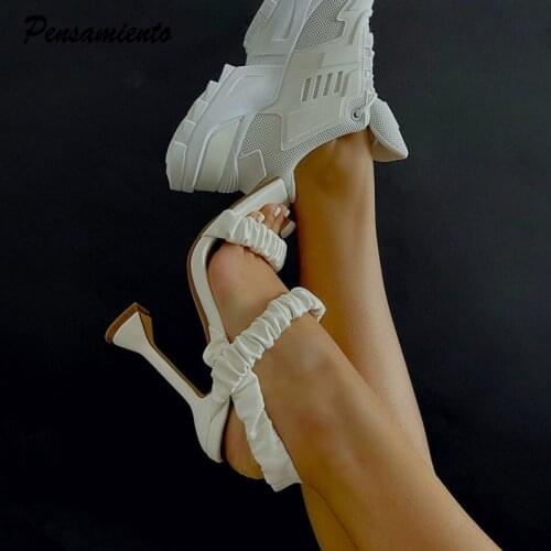 Summer Fashion Pleated Design Women Sandals Comfortable cup heeled Office lady Shoes Sexy Stiletto High heels Gladiator sandals