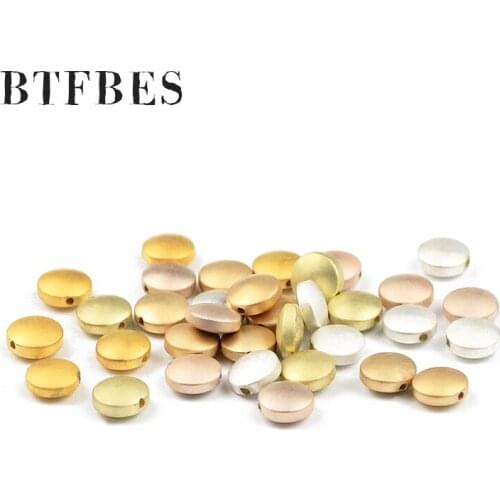 BTFBES Scrub flat Round Bracelet Cioin Spacer bead Bronze Rose Gold Silver Hematite beads for Beaded Jewelry Making Necklace DIY