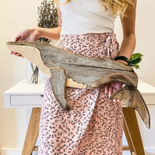 Retro Distressed Paint Surface Marine Animal Deco Marine Element Whale Wooden Ornaments Childrens Room Nursery Art Wall Hanging