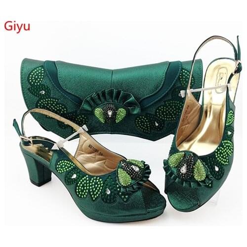 Doershow Italian matching D. green shoe and bag set african wedding shoe and bag sets!HBZ1-27