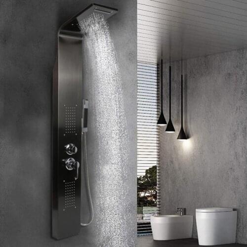 White/black Stainless Steel Bathroom Shower Screen With Massage Nozzle SPA Massage Column System Waterfall Rain Shower HWC