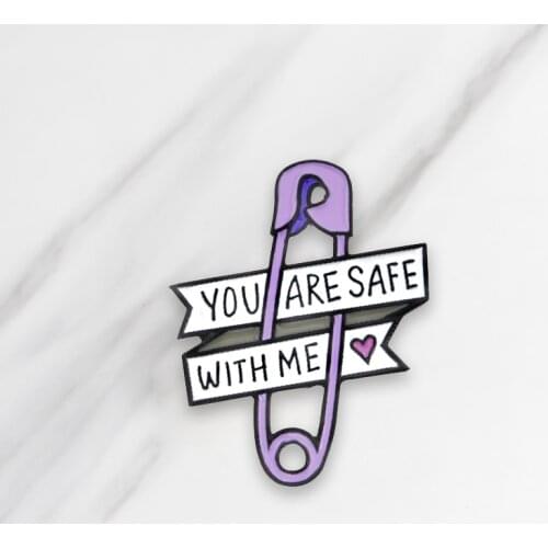 Paper Clip Enamel Brooch YOU ARE SAFE WITH ME Pin Denim Clothes cap bag Button Badge Cartoon Jewelry Gift for girl kids