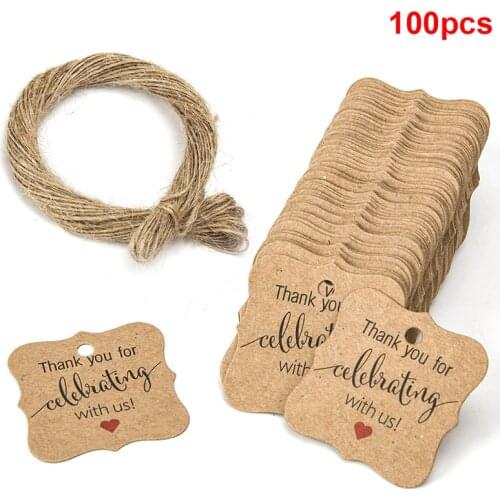 100Pcs Gift Wrapping Paper Label Wedding Party Decoration Paper String Tag Labels Party Favors Gift Thanks For Celebration