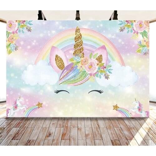 Yeele Gradient Cloud Unicorn Flowers Glitters Baby Birthday Photography Backdrop Photographic Backgrounds For Photo Studio