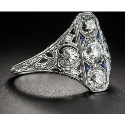 Geometry White Zircon Luxury Blue Crystal Ring Dainty Female Silver Color Big Wedding Rings For Women Vintage Engagement Ring