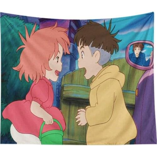Anime Studio Ghibli Ponyo on the Clif Tapestry Wall Hanging Decor Retro Printed Home Decor Hanging Living Printing Wall Tapestry