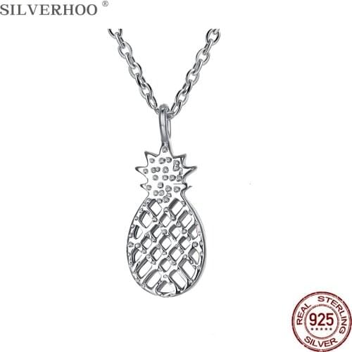 SILVERHOO 925 Sterling Silver Necklaces For Women Creative Matte Pineapple Pendant Necklace Fine Silver Jewelry New Arrival
