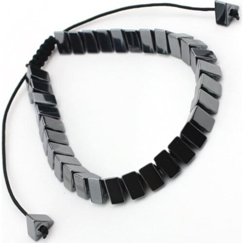 LYCOON quality healthy triangle hematite stone beads bracelets for women or men DIY hand made strand bracelets size adjustable