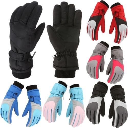 KLV Kids Winter Thicken Warm Ski Gloves Outdoor Childrens Gloves Windproof Waterproof Full Finger Mittens For 6-11 Years Child