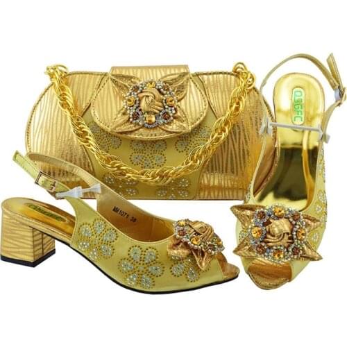 Matching Italian Shoe and Bag Set African Matching Shoes and Bags Italian In Women Nigerian Gold Shoes and Matching Bags MM1071