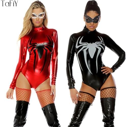 TaFiY Faux Leather Adult Spider Costume Spider-man In Party Costumes Cosplay Sexy Spider-man Bodysuit Halloween Sexxy Costume