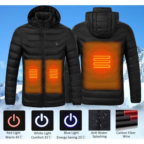 Men Women Winter Heated outdoor Coat USB Electric Battery Long Sleeves Heating Hooded Jacket Warm winter Thermal Clothing Skiing