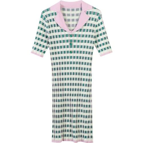Summer women casual color block striped sweater dress 2020 new female vintage OL elegant short sleeve knitting mini dress JC410