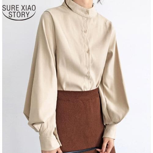 Fashion 2021 stand collar office blouse women tops blouse shirt lantern long sleeve women shirts womens tops and blouses 2516 50