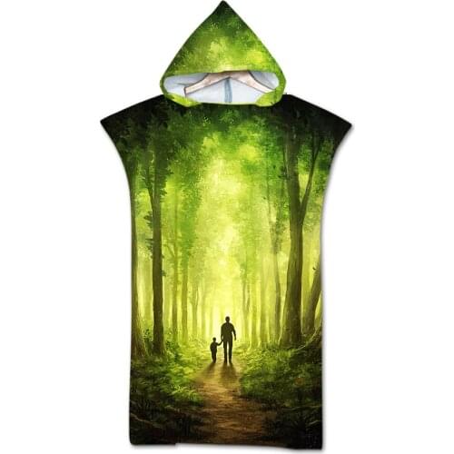 Fashion Adult Hooded Beach Changing Cloak Bathrobe 3D Printing Large Size Loose Hoode Bath Towel Cartoon Forest Tree