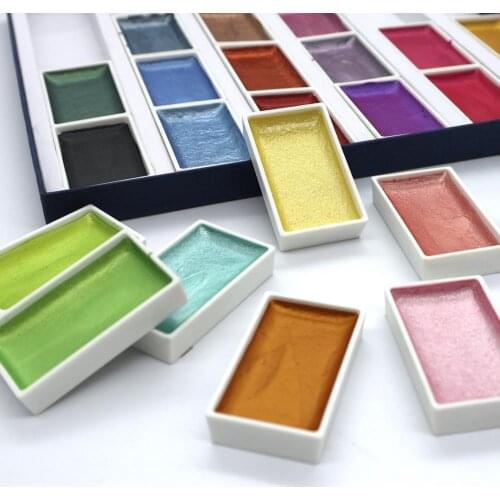 SeamiArt 24Color Glitter Metallic Watercolor Paint Gift Box Set Artist Watercolor Pearl Pigment for Drawing Supplies
