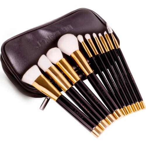 DE'LANCI 10pcs Professional Makeup Brushes Set White Synthetic Hair Foundation Eyeshadow Cosmetic Brush Kits With Black Bag